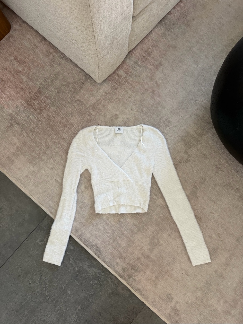 BDG Cream Cropped Wrap Knit Top